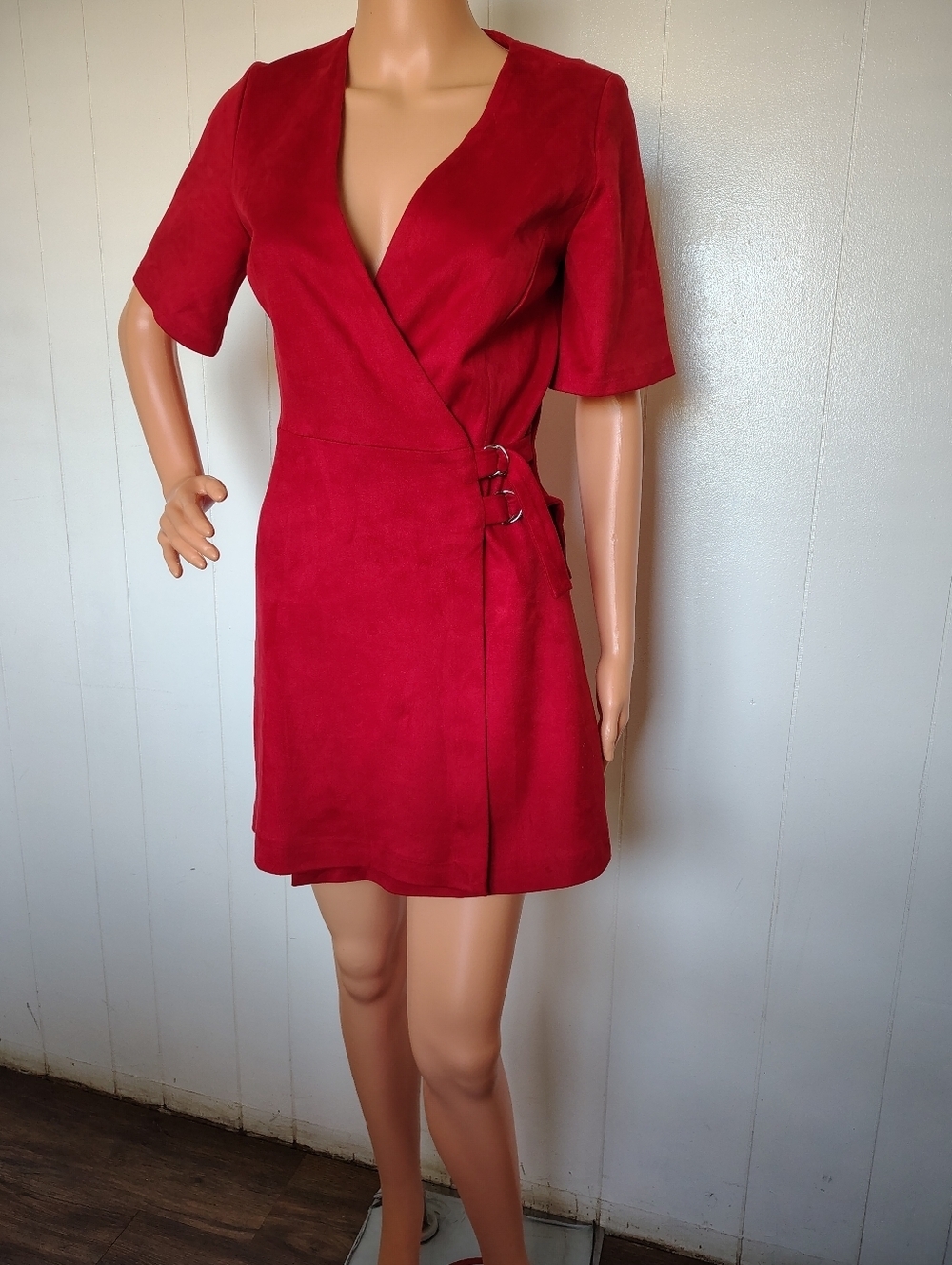 Zara Red Wrap Mini Dress with D-Ring Detail Size S